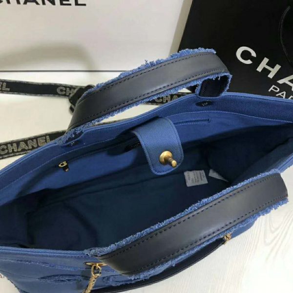 Chanel Women Shopping Bag Denim & Gold-Tone Metal Navy Blue (9)