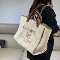 Chanel Women Shopping Bag in Mixed Fibers-Beige