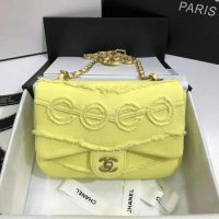 Chanel Women Small Flap Bag Denim & Gold-Tone Metal-Yellow