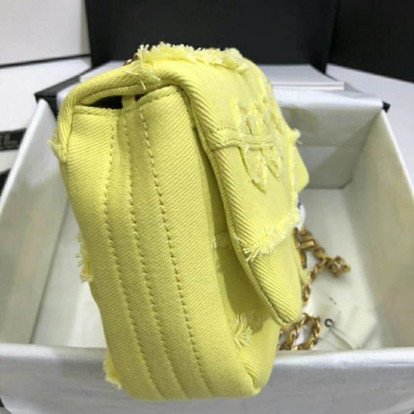 Chanel Women Small Flap Bag Denim & Gold-Tone Metal-Yellow (5)