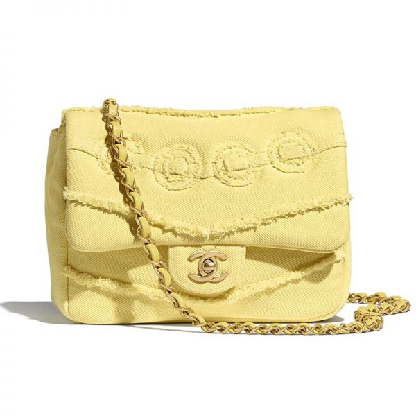 Chanel Women Small Flap Bag Denim & Gold-Tone Metal-Yellow