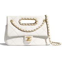 Chanel Women Small Flap Bag in Lambskin Leather-White