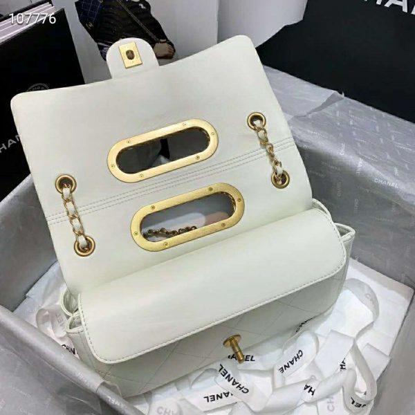 Chanel Women Small Flap Bag in Lambskin Leather-White (10)