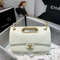 Chanel Women Small Flap Bag in Lambskin Leather-White