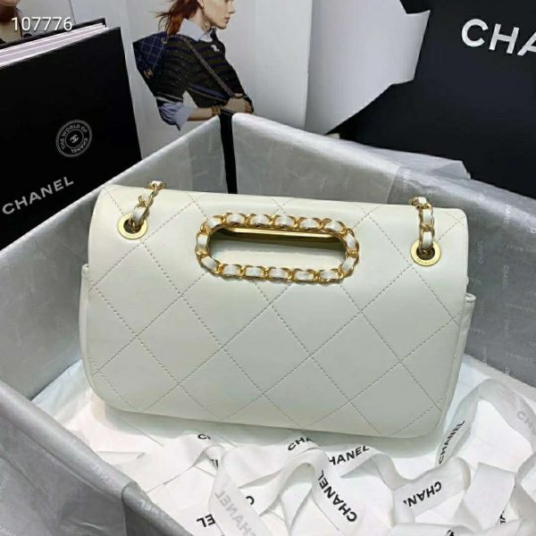 Chanel Women Small Flap Bag in Lambskin Leather-White (4)