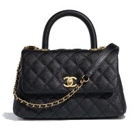 Chanel Women Small Flap Bag with Top Handle Grained Calfskin-Black