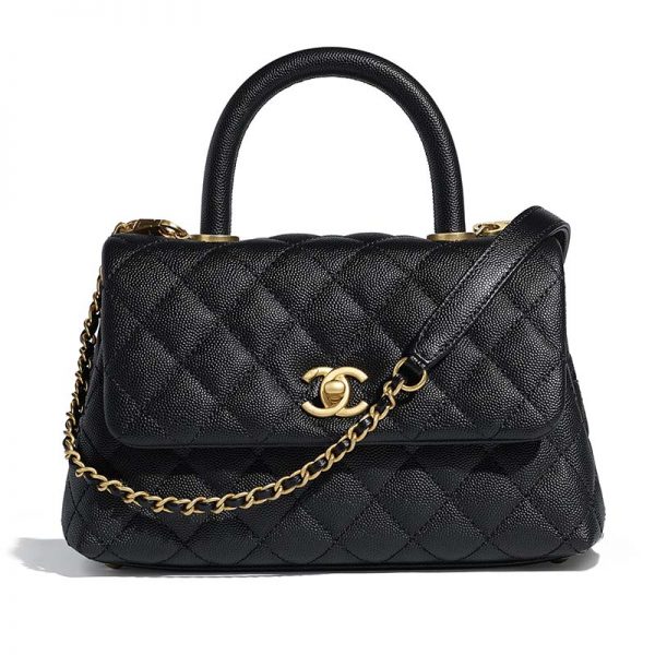 Chanel Women Small Flap Bag with Top Handle Grained Calfskin-Black