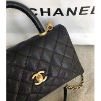 Chanel Women Small Flap Bag with Top Handle Grained Calfskin-Black