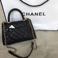 Chanel Women Small Flap Bag with Top Handle Grained Calfskin-Black