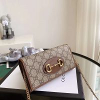 Gucci GG Unisex Gucci 1955 Horsebit Wallet with Chain-Brown