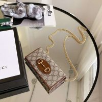 Gucci GG Unisex Gucci 1955 Horsebit Wallet with Chain-Brown