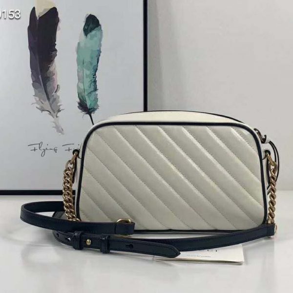 Gucci GG Women GG Marmont Small Shoulder Bag White Diagonal Matelassé (3)