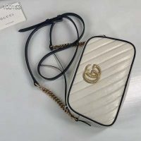 Gucci GG Women GG Marmont Small Shoulder Bag White Diagonal Matelassé