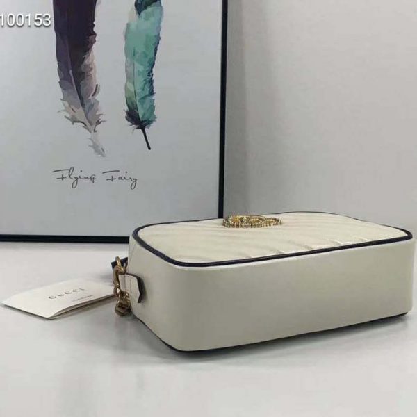 Gucci GG Women GG Marmont Small Shoulder Bag White Diagonal Matelassé (6)