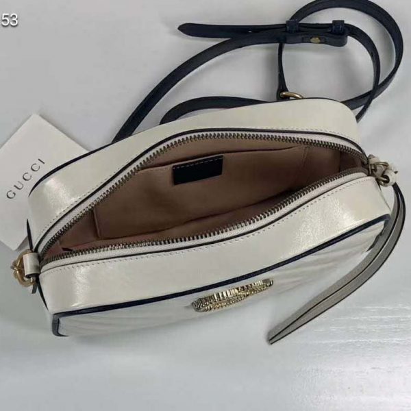 Gucci GG Women GG Marmont Small Shoulder Bag White Diagonal Matelassé (8)