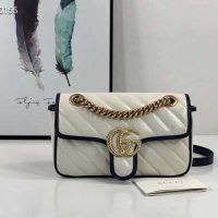 Gucci GG Women GG Marmont Small Shoulder Bag White Diagonal Matelassé Quilted