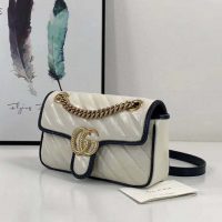 Gucci GG Women GG Marmont Small Shoulder Bag White Diagonal Matelassé Quilted