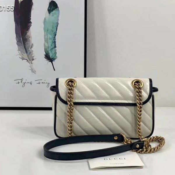 Gucci GG Women GG Marmont Small Shoulder Bag White Diagonal Matelassé Quilted (4)