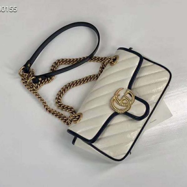 Gucci GG Women GG Marmont Small Shoulder Bag White Diagonal Matelassé Quilted (5)