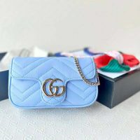 Gucci GG Women GG Marmont Super Mini Bag Blue Matelassé Chevron