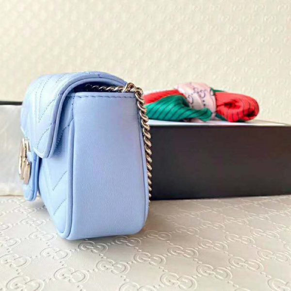 Gucci GG Women GG Marmont Super Mini Bag Blue Matelassé Chevron (4)