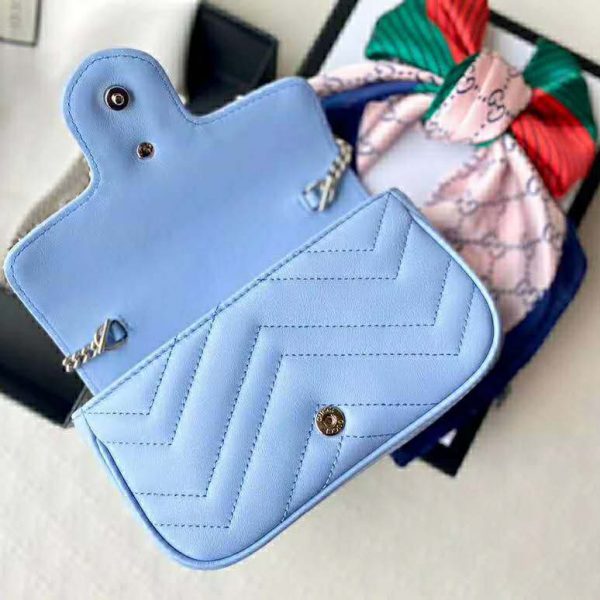 Gucci GG Women GG Marmont Super Mini Bag Blue Matelassé Chevron (7)