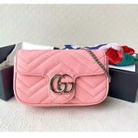 Gucci GG Women GG Marmont Super Mini Bag Pink Matelassé Chevron