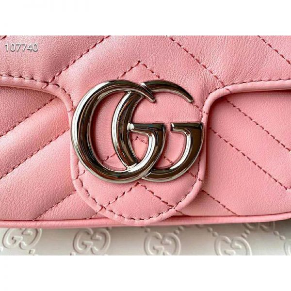 Gucci GG Women GG Marmont Super Mini Bag Pink Matelassé Chevron (3)