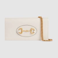 Gucci GG Women Gucci 1955 Horsebit Wallet with Chain-White