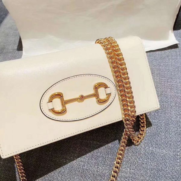 Gucci GG Women Gucci 1955 Horsebit Wallet with Chain-White (5)