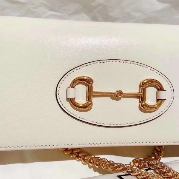 Gucci GG Women Gucci 1955 Horsebit Wallet with Chain-White (6)