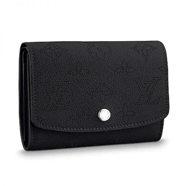 Louis Vuitton LV Women Iris Compact Wallet Mahina Perforated Calf Leather-Black