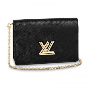 Louis Vuitton LV Women Twist Belt Chain Wallet Black Epi Leather