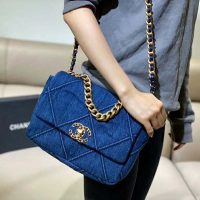 Chanel Women Chanel 19 Flap Bag Denim Blue Fabricsenim Blue Fabrics (1)