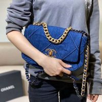 Chanel Women Chanel 19 Flap Bag Denim Blue Fabricsenim Blue Fabrics (1)