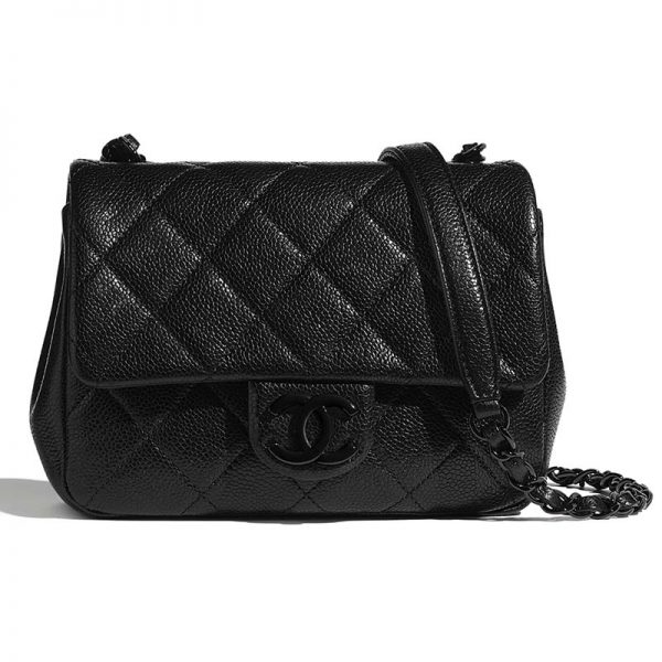 Chanel Women Flap Bag Grained Calfskin & Lacquered Metal-Black