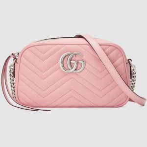 Gucci GG Women GG Marmont Small Shoulder Bag Matelassé Chevron Leather-Pink
