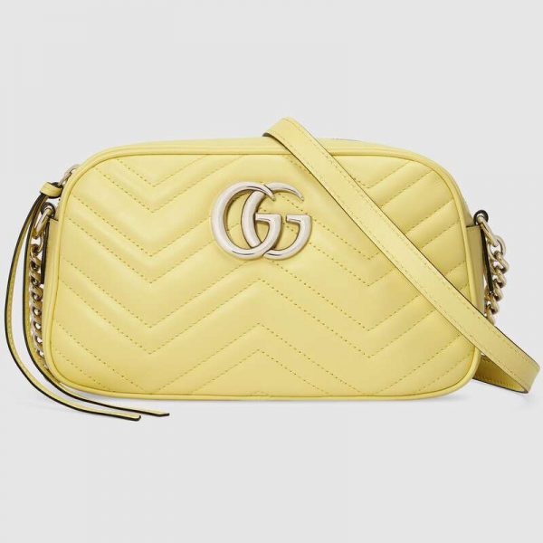 Gucci GG Women GG Marmont Small Shoulder Bag Matelassé Chevron Leather-Yellow