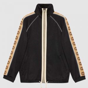 Gucci GG Men Oversize Technical Jersey Jacket Interlocking G-Black