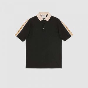 Gucci GG Men Polo with Interlocking G Stripe Black Cotton