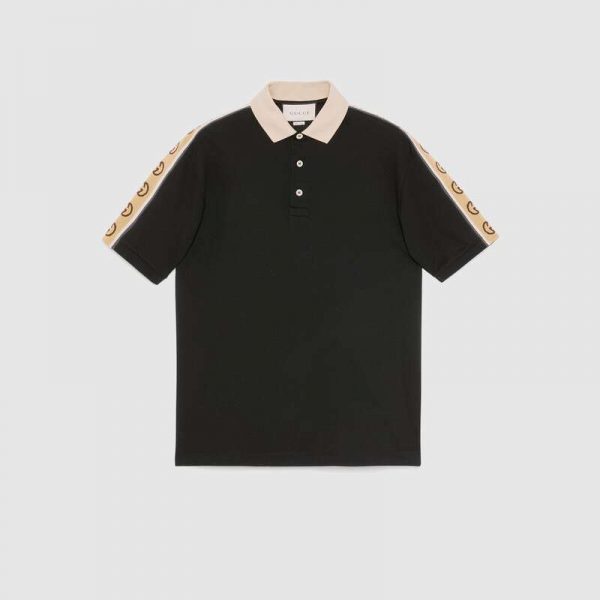 Gucci GG Men Polo with Interlocking G Stripe Black Cotton