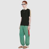 Gucci GG Men Polo with Interlocking G Stripe Black Cotton