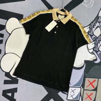 Gucci GG Men Polo with Interlocking G Stripe Black Cotton