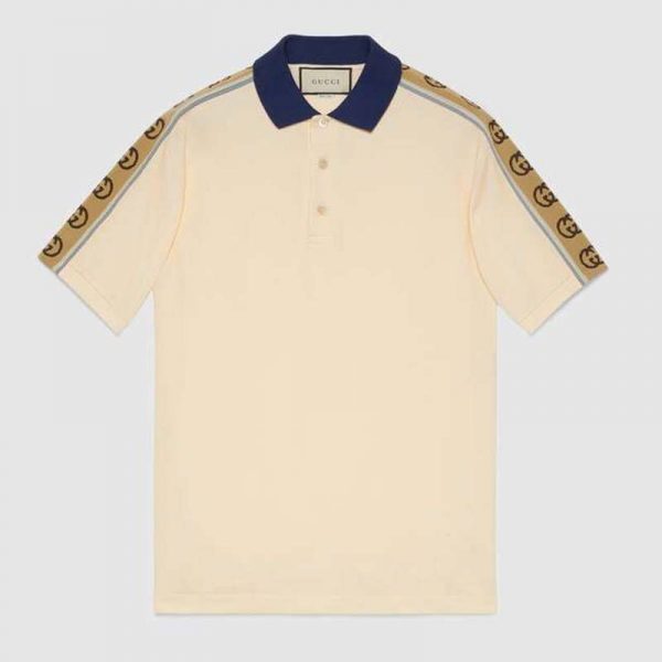 Gucci GG Men Polo with Interlocking G Stripe White Cotton