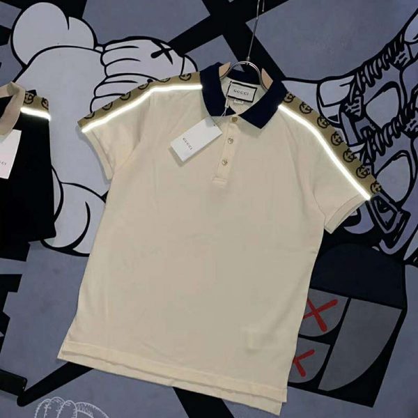 Gucci GG Men Polo with Interlocking G Stripe White Cotton (4)