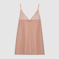 Gucci GG Tulle Lingerie Dress GG Embroidered Tulle Cotton-Sandy