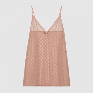 Gucci GG Tulle Lingerie Dress GG Embroidered Tulle Cotton-Sandy