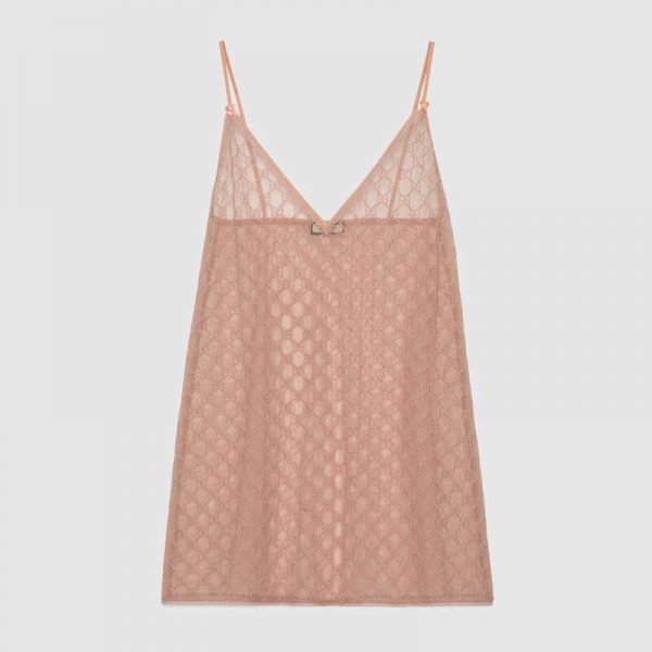 Gucci GG Tulle Lingerie Dress GG Embroidered Tulle Cotton-Sandy