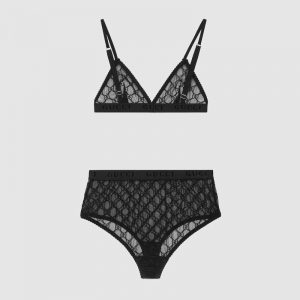 Gucci GG Tulle Lingerie Set GG Embroidered Tulle Cotton-Black