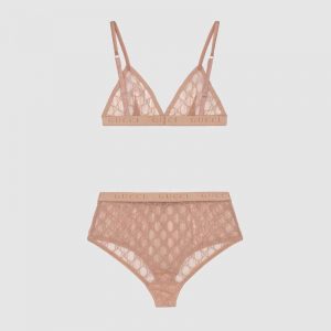 Gucci GG Tulle Lingerie Set GG Embroidered Tulle in Cotton-Sandy